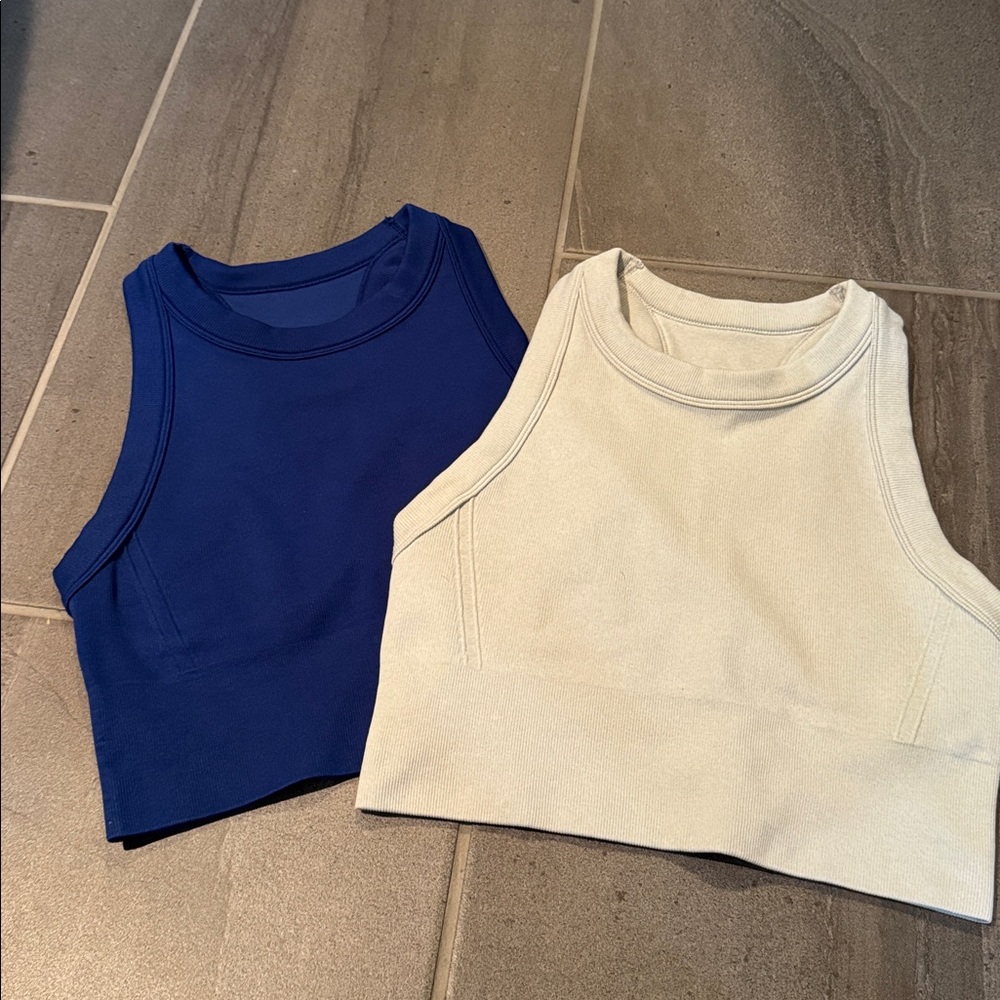 Blue and Gray Workout Tops